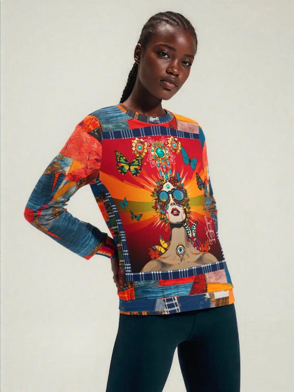 Everything Looks Perfect Denim Patchwork Print Unisex Sweatshirt (Gold Label)