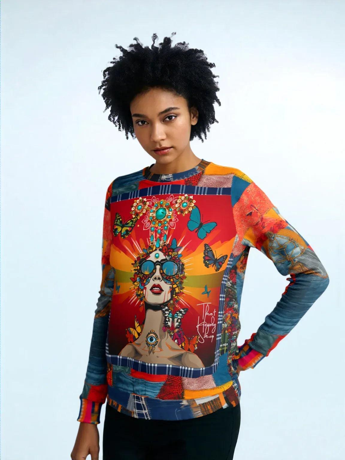 Everything Looks Perfect Denim Patchwork Print Unisex Sweatshirt (Gold Label)
