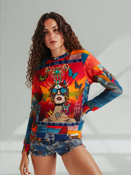 Everything Looks Perfect Denim Patchwork Print Unisex Sweatshirt (Gold Label)