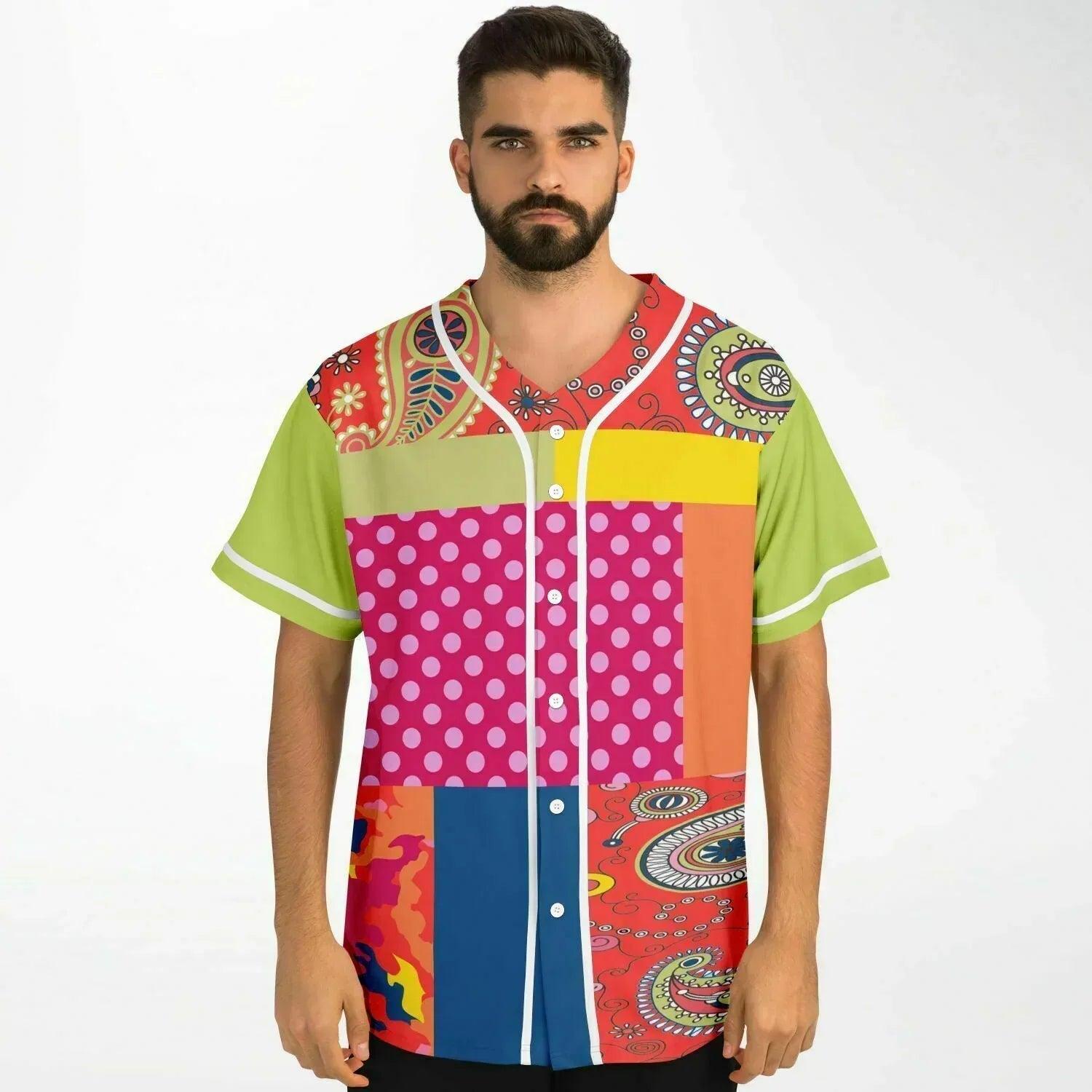 Chili Pepper Patchwork Eco-Poly Unisex Button Front Jersey