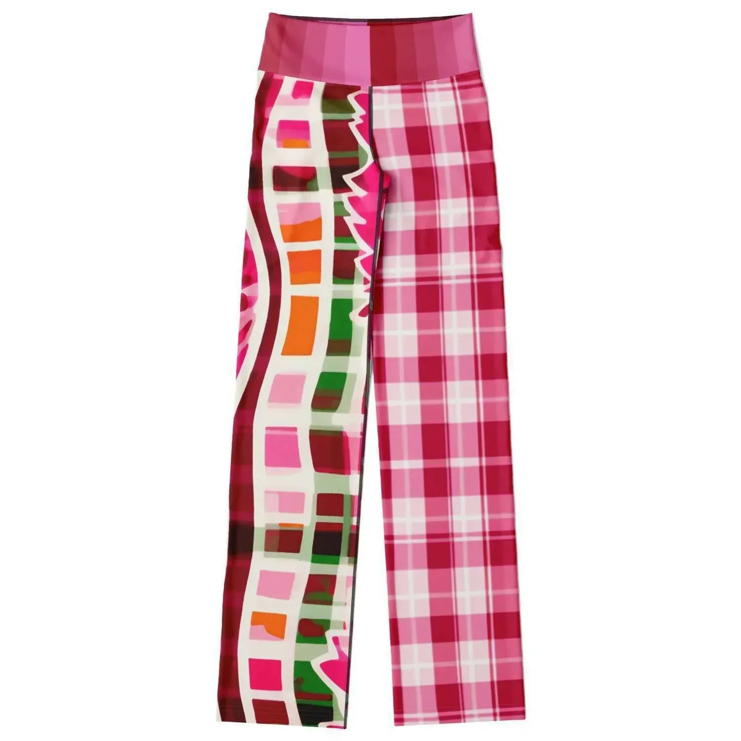 Cabbage Rose Pink Floral Plaid Flare Leggings