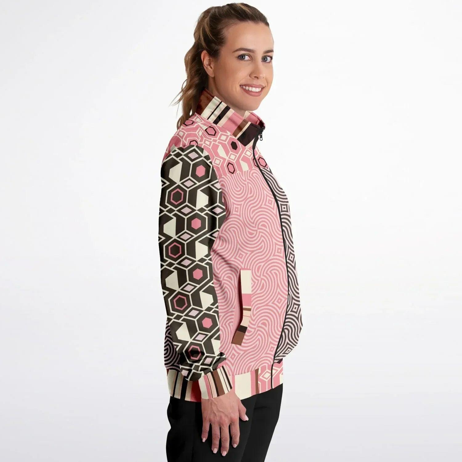 Fantasy in Pink and Brown Geometric Unisex Eco-Poly Track Jacket