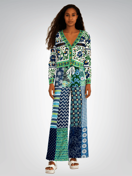 Mykonos Floral Patchwork Eco-Poly Wide Leg Pants