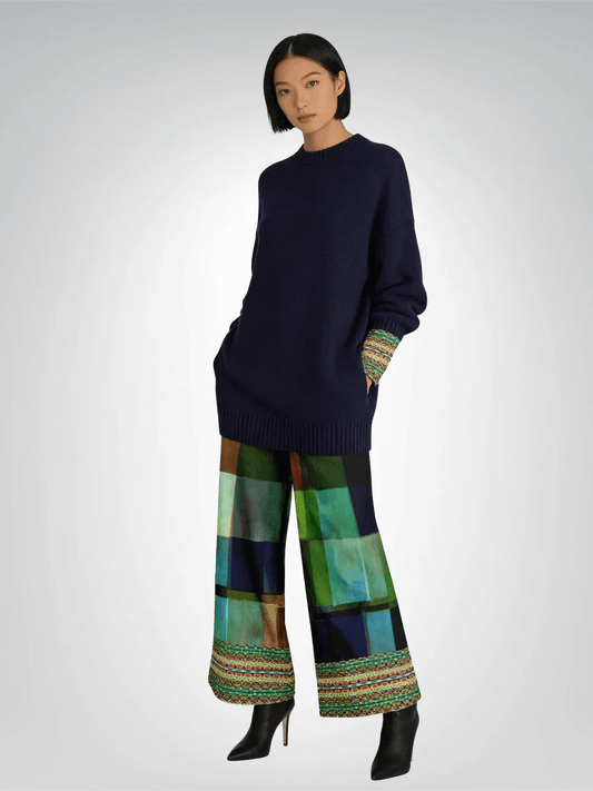 Flashback to the 70s in Checkerboard Eco-Poly Wide Leg Pants