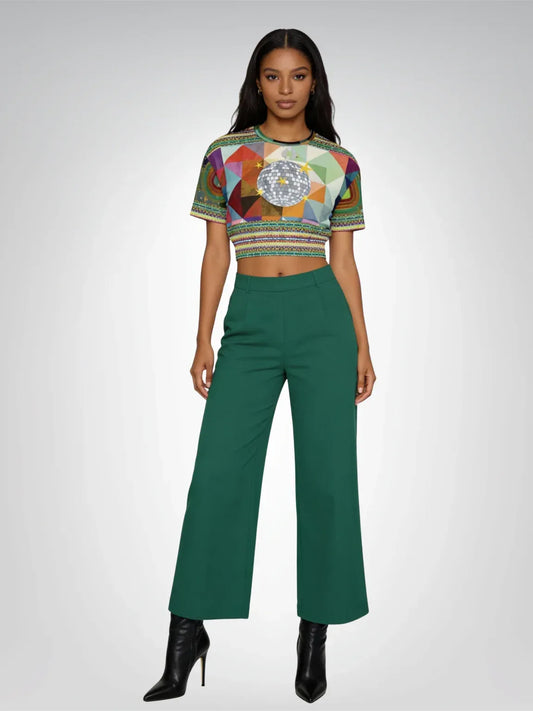 Flashback to The 70s Eco-Poly Short Sleeve Cropped Pullover