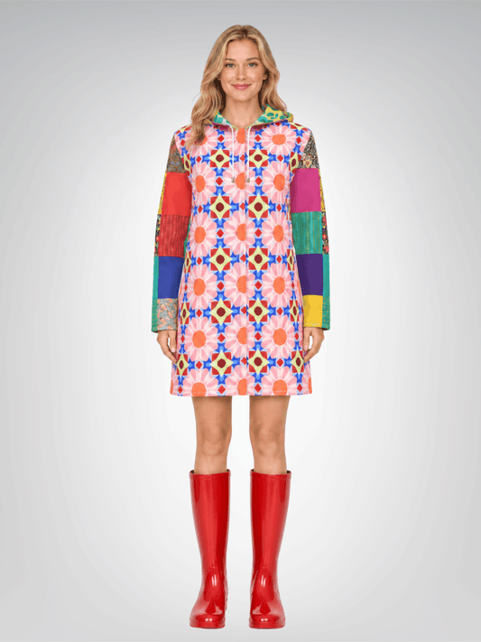 Flower Power Patchwork Garden Womens Hooded Rain Jacket
