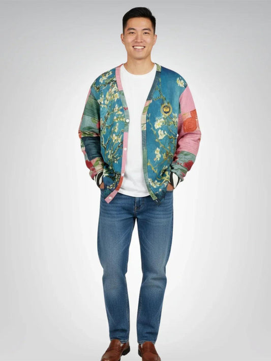 Flowers in Blue Vase - Van Gogh - Heavyweight Unisex Cardigan