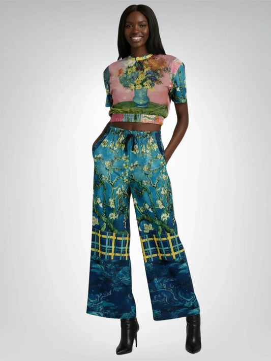 Flowers in Blue Vase - Van Gogh - Eco-Poly Short Sleeve Cropped Pullover