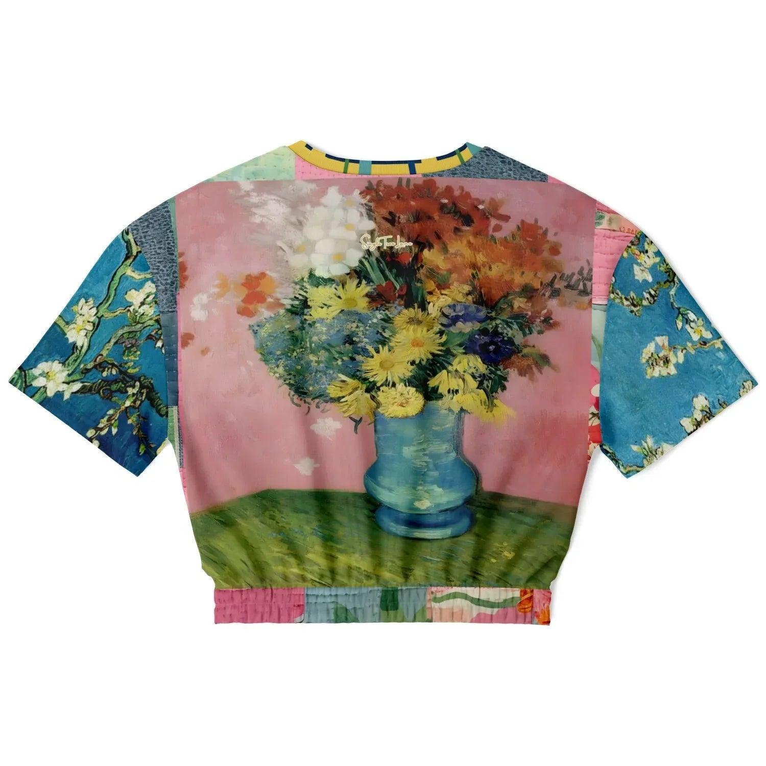 Flowers in Blue Vase - Van Gogh - Eco-Poly Short Sleeve Cropped Pullover