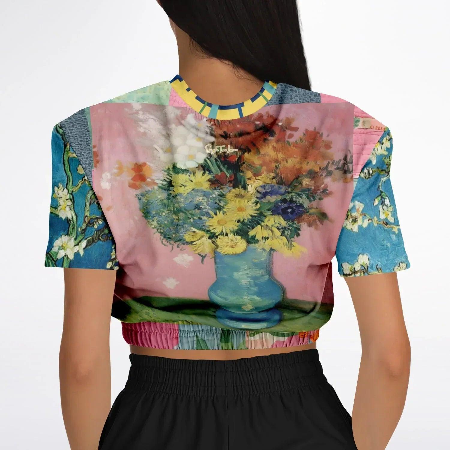 Flowers in Blue Vase - Van Gogh - Eco-Poly Short Sleeve Cropped Pullover