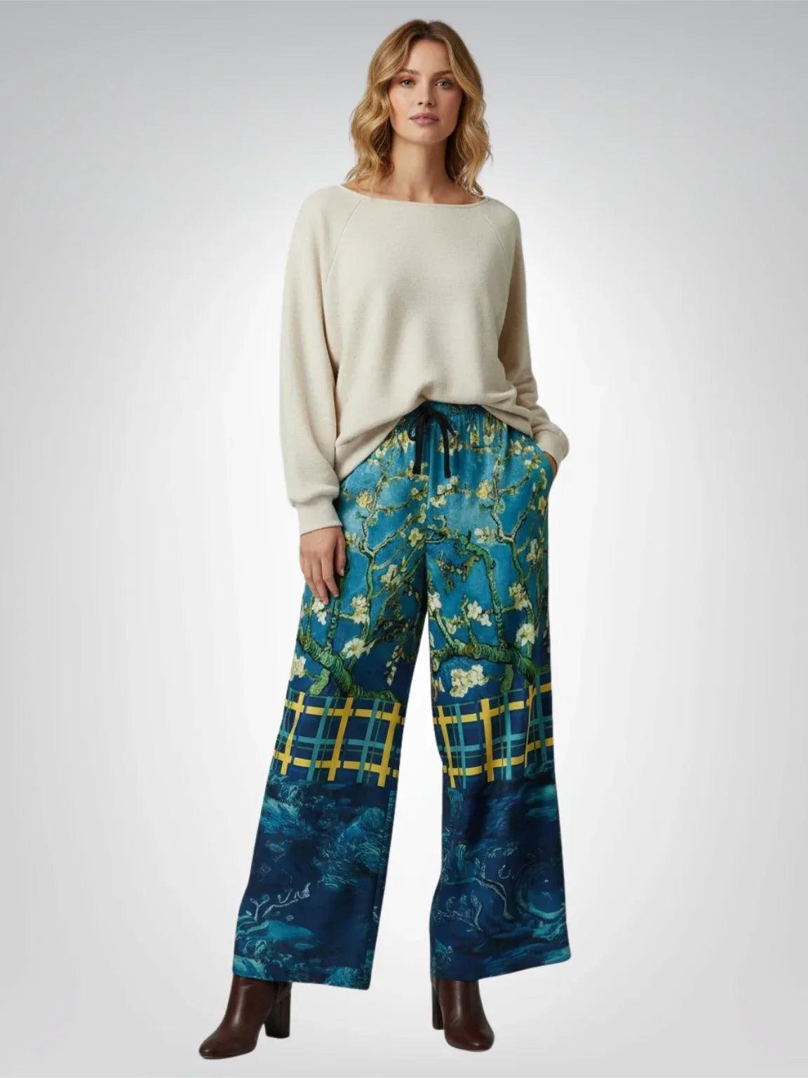 Flowers in Blue Vase - Van Gogh - Eco-Poly Wide Leg Pants