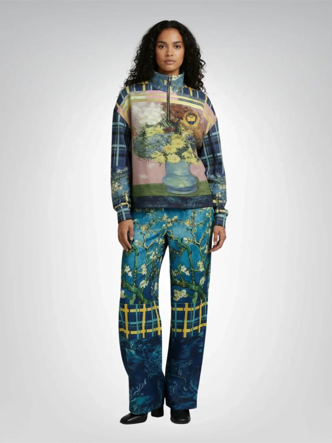 Flowers in Blue Vase - Van Gogh - Heavyweight Oversized Quarter Zip Sweatshirt