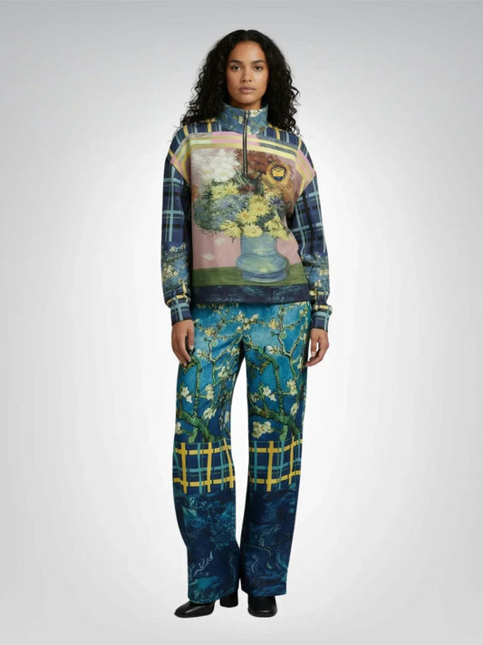 Flowers in Blue Vase - Van Gogh - Heavyweight Oversized Quarter Zip Sweatshirt
