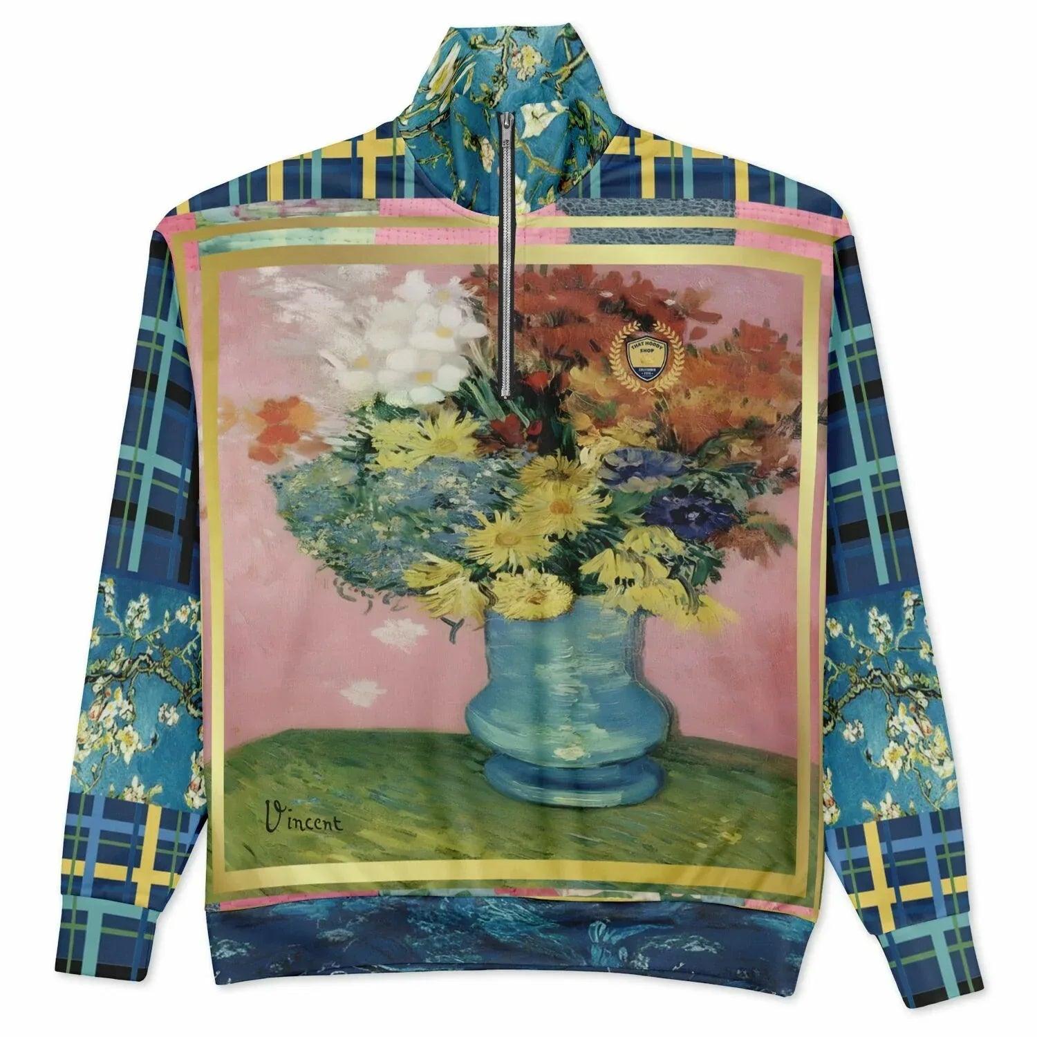 Flowers in Blue Vase - Van Gogh - Heavyweight Oversized Quarter Zip Sweatshirt