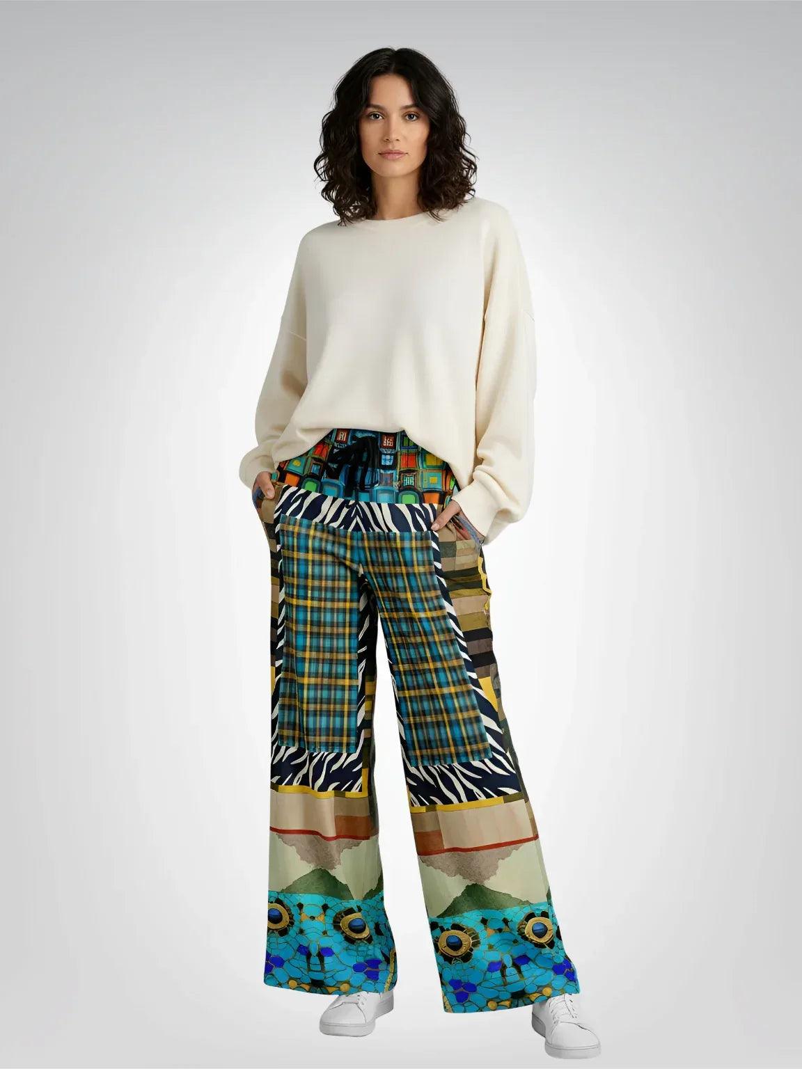 Forest Fowl in the Garden of Eden - Klee - Abstract Geo Eco-Poly Wide Leg Pants