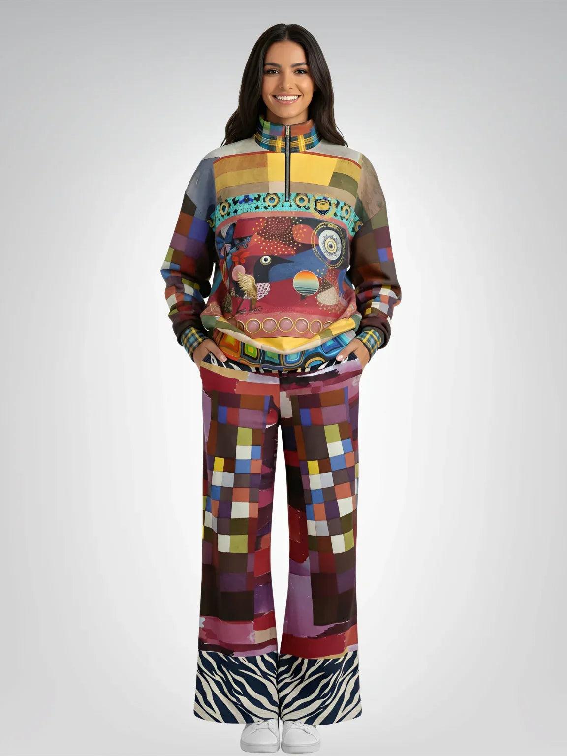 Forest Fowl in the Garden of Eden Red Stripe - Klee - Eco-Poly Wide Leg Pants
