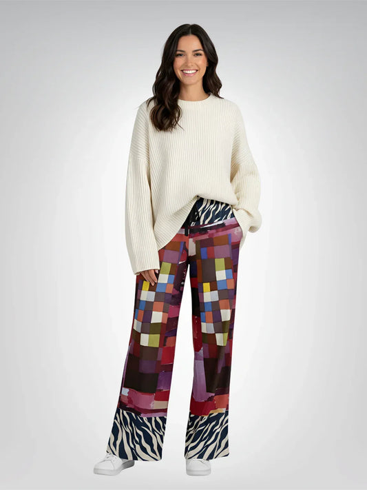 Forest Fowl in the Garden of Eden Red Stripe - Klee - Eco-Poly Wide Leg Pants