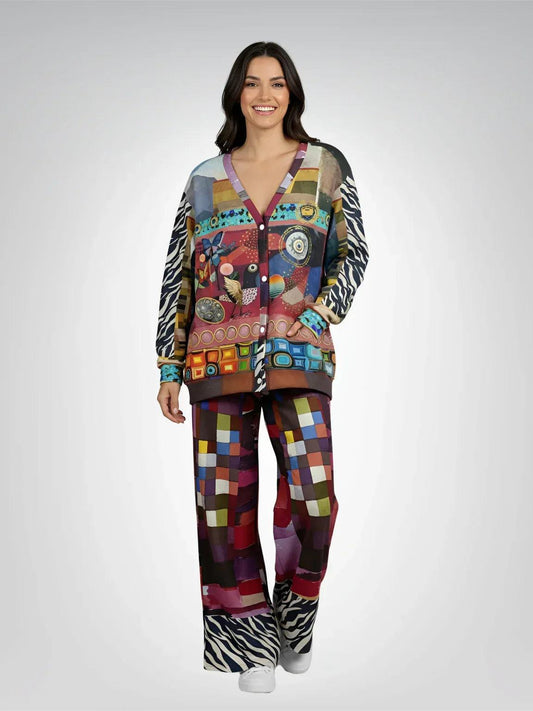 Forest Fowl in the Garden of Eden Red Stripe - Klee - Eco-Poly Wide Leg Pants