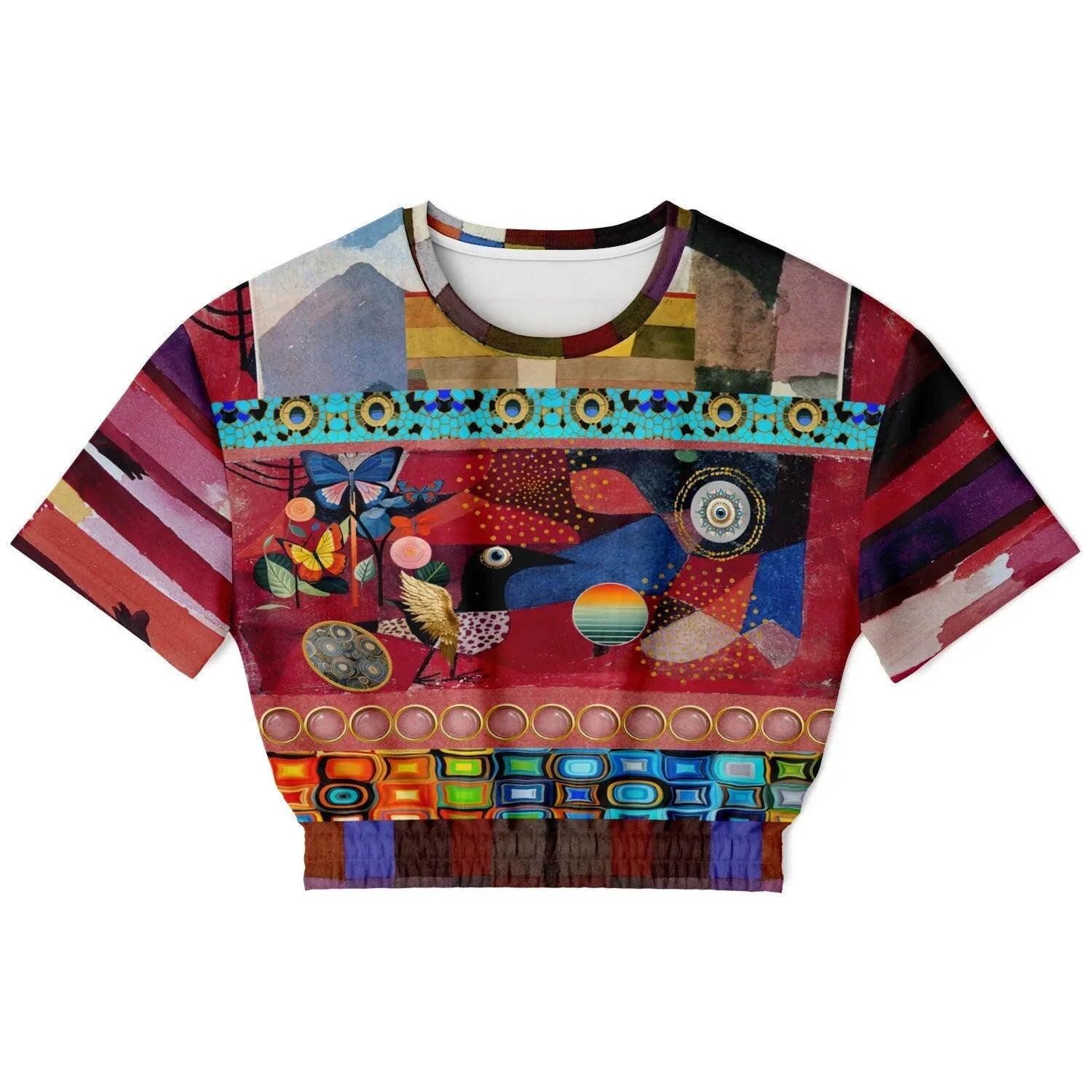 Forest Fowl in the Garden of Eden - Klee - Eco-Poly Short Sleeve Cropped Pullover
