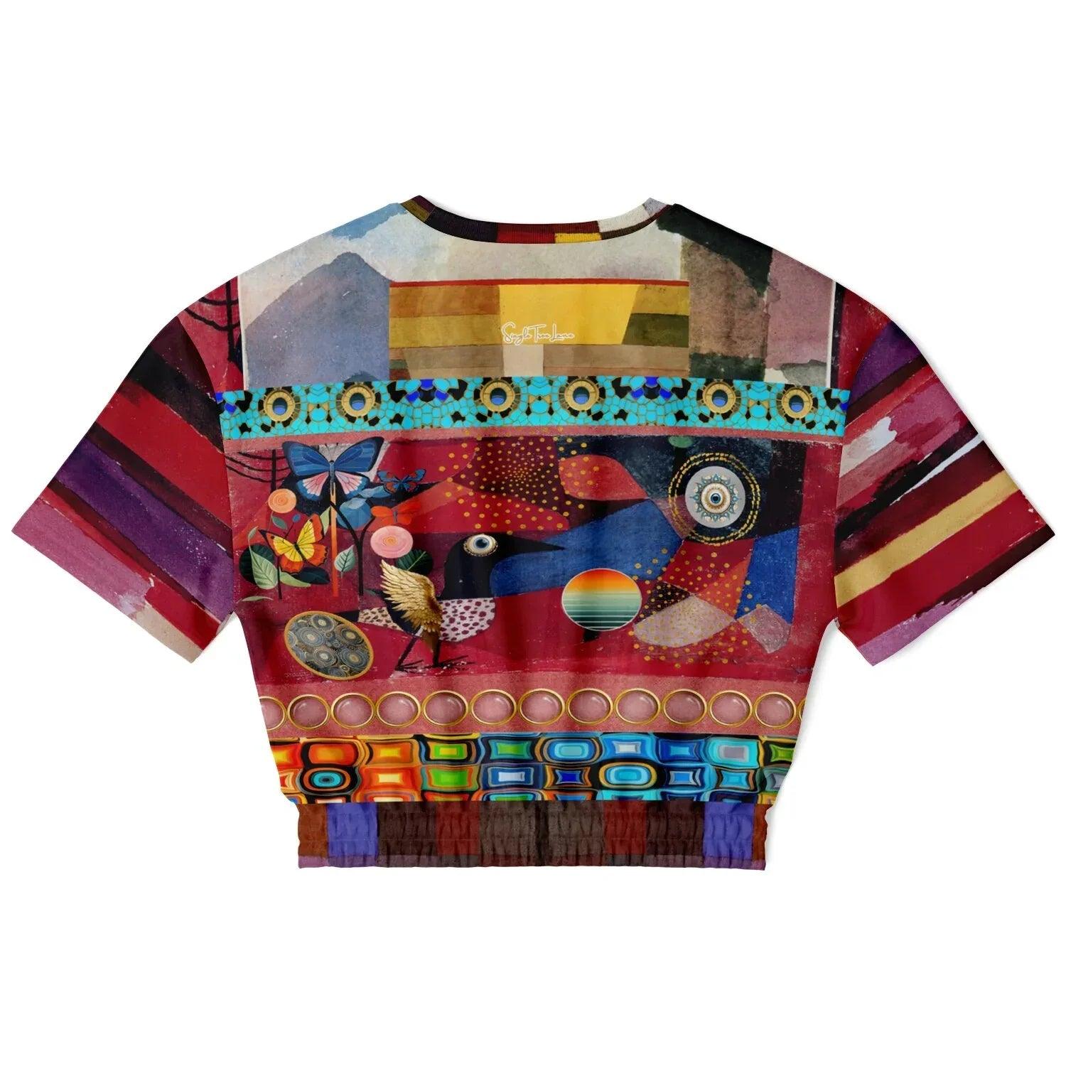 Forest Fowl in the Garden of Eden - Klee - Eco-Poly Short Sleeve Cropped Pullover