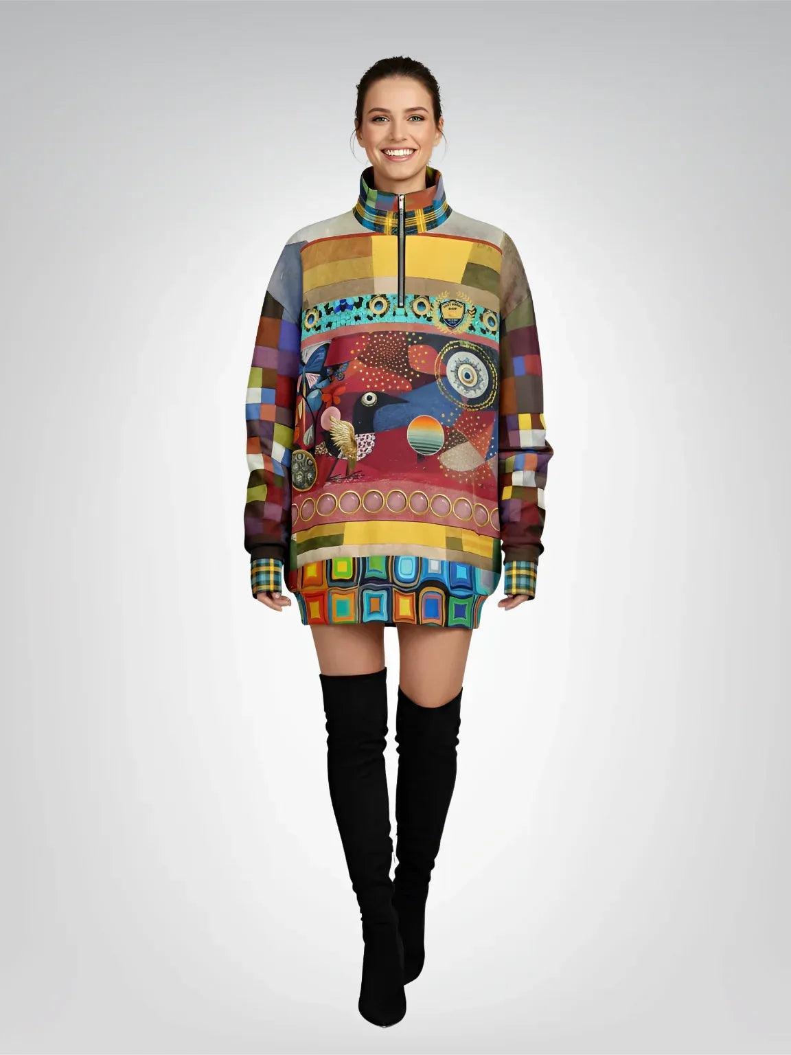 Forest Fowl in the Garden of Eden - Klee - Heavyweight Oversized Quarter Zip Sweatshirt