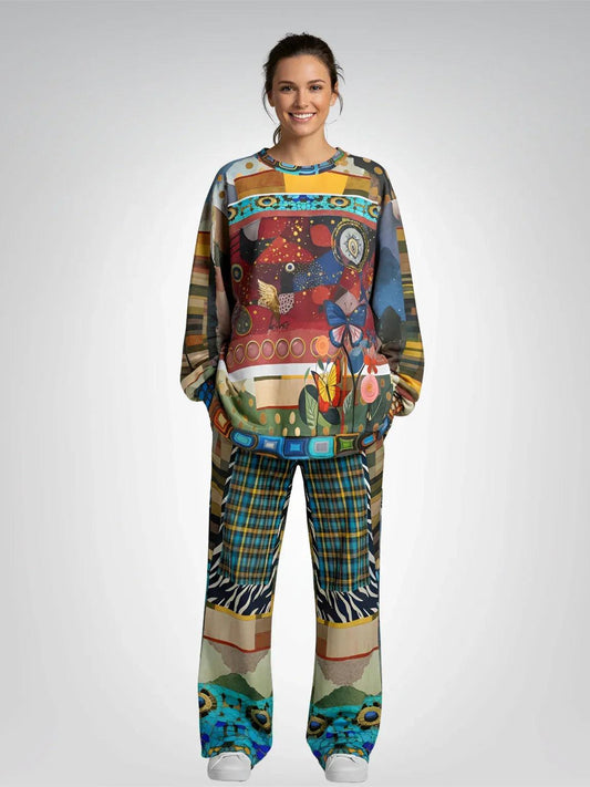 Forest Fowl in the Garden of Eden - Klee - Abstract Geo Eco-Poly Wide Leg Pants