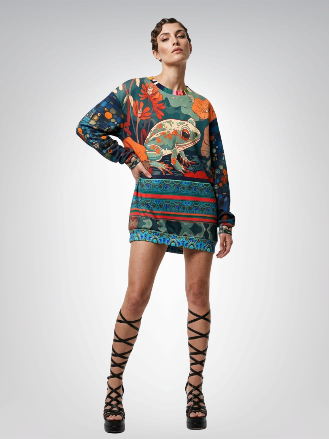 Frog on Koi Pond Art Nouveau Style Unisex Sweatshirt (Gold Label)