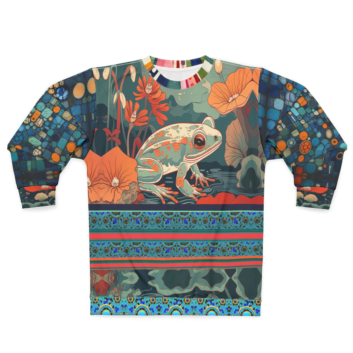 Frog on Koi Pond Art Nouveau Style Unisex Sweatshirt (Gold Label)