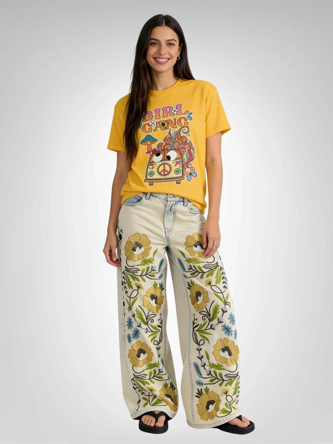 Girl Gang Hippie Van Floral Heavyweight Unisex Tee