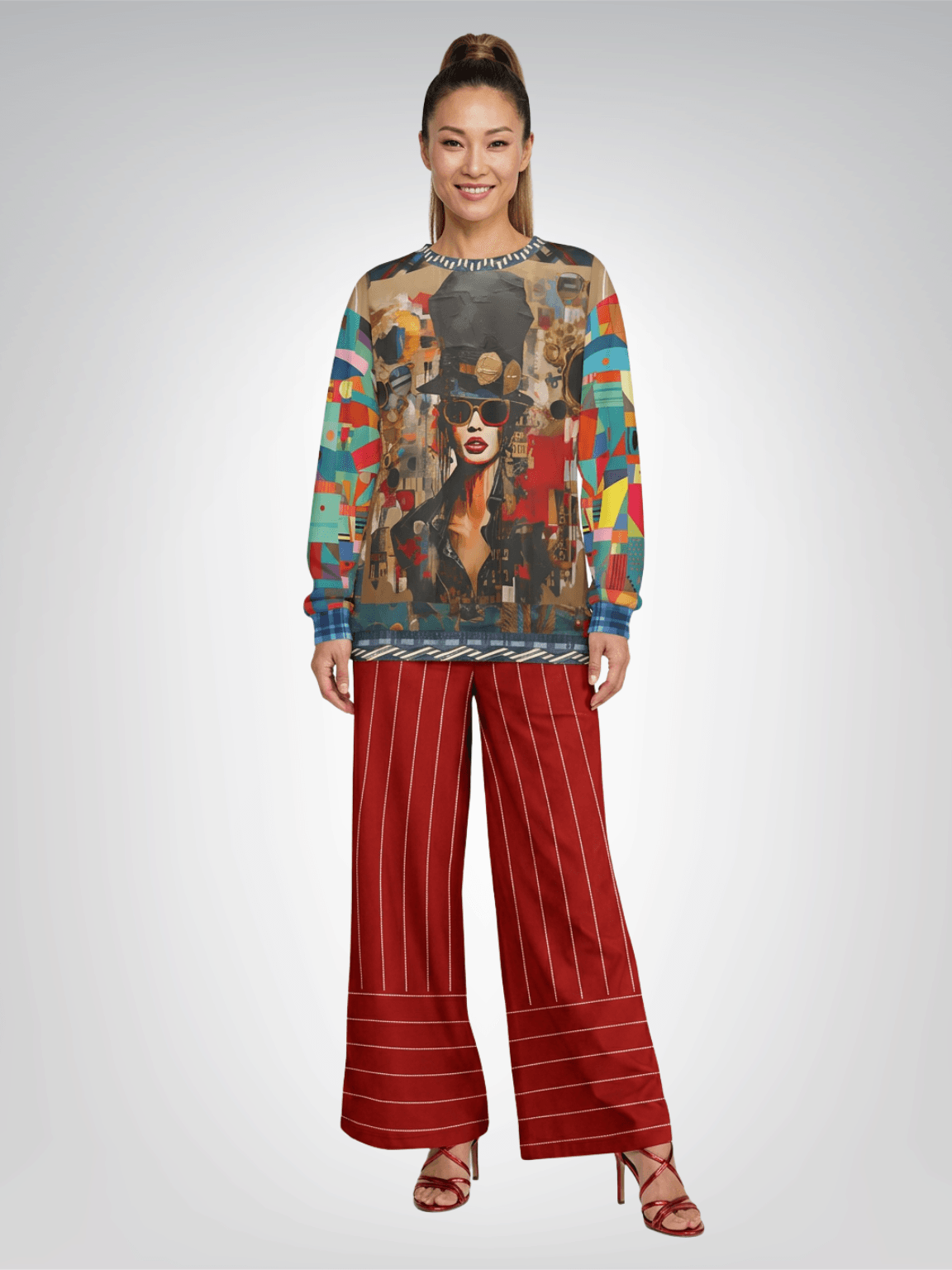 Pinstripes in Tomato and White Eco-Poly Wide Leg Pants