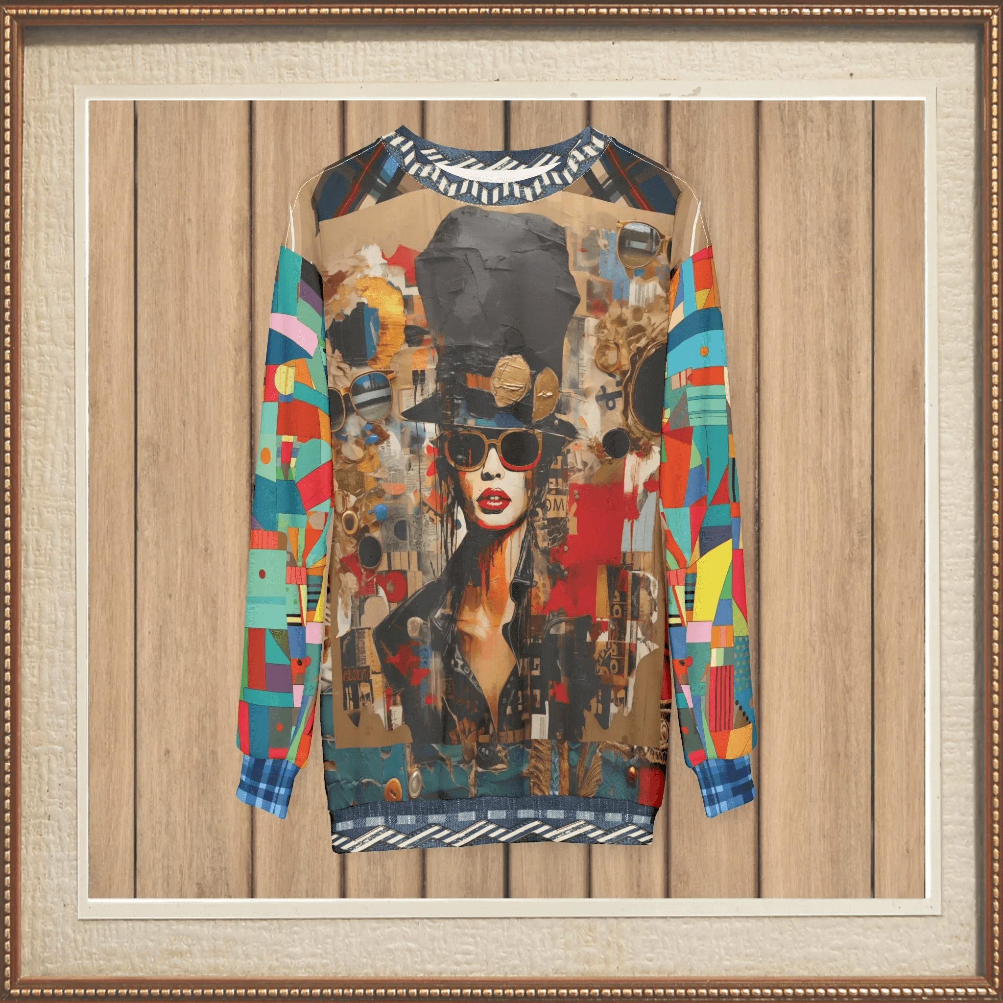 Girl in Chapeau Reflections Patchwork Unisex Sweatshirt (Gold Label)