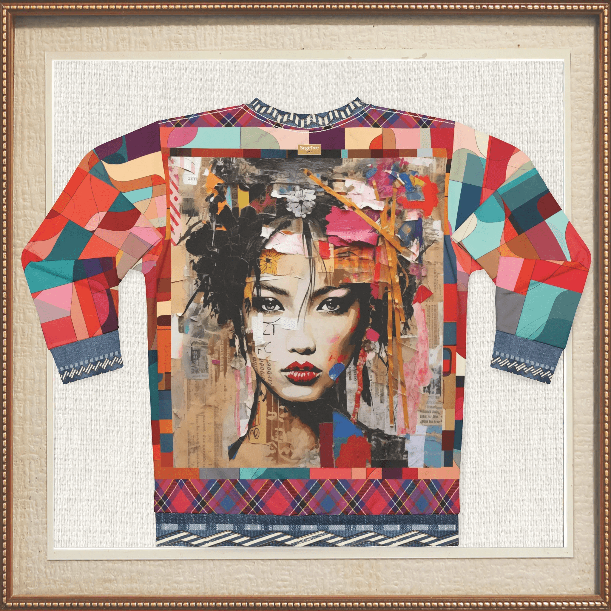 Girl in Exotic Collage Patchwork Unisex Sweatshirt (Gold Label)