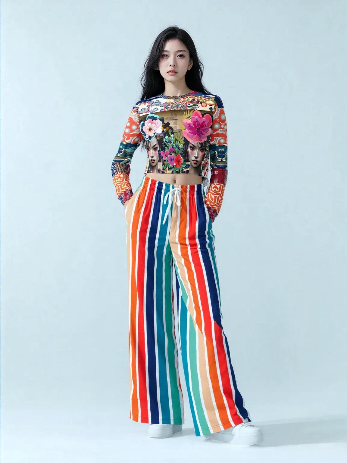 Salsa Time Striped Eco-Poly Wide Leg Pants