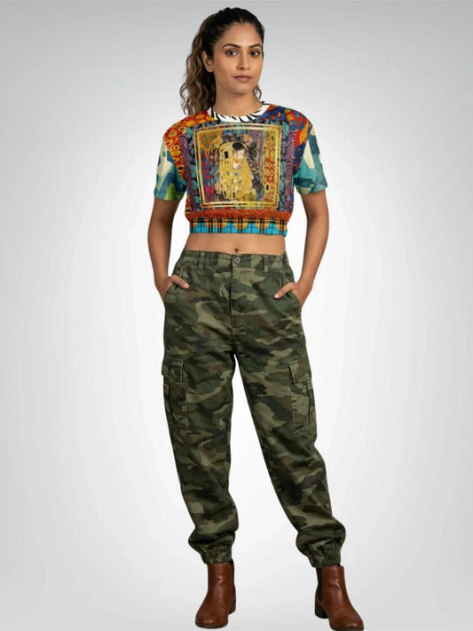 Give Me a Kiss - Klimt - Art Deco Print Eco-Poly Short Sleeve Cropped Pullover