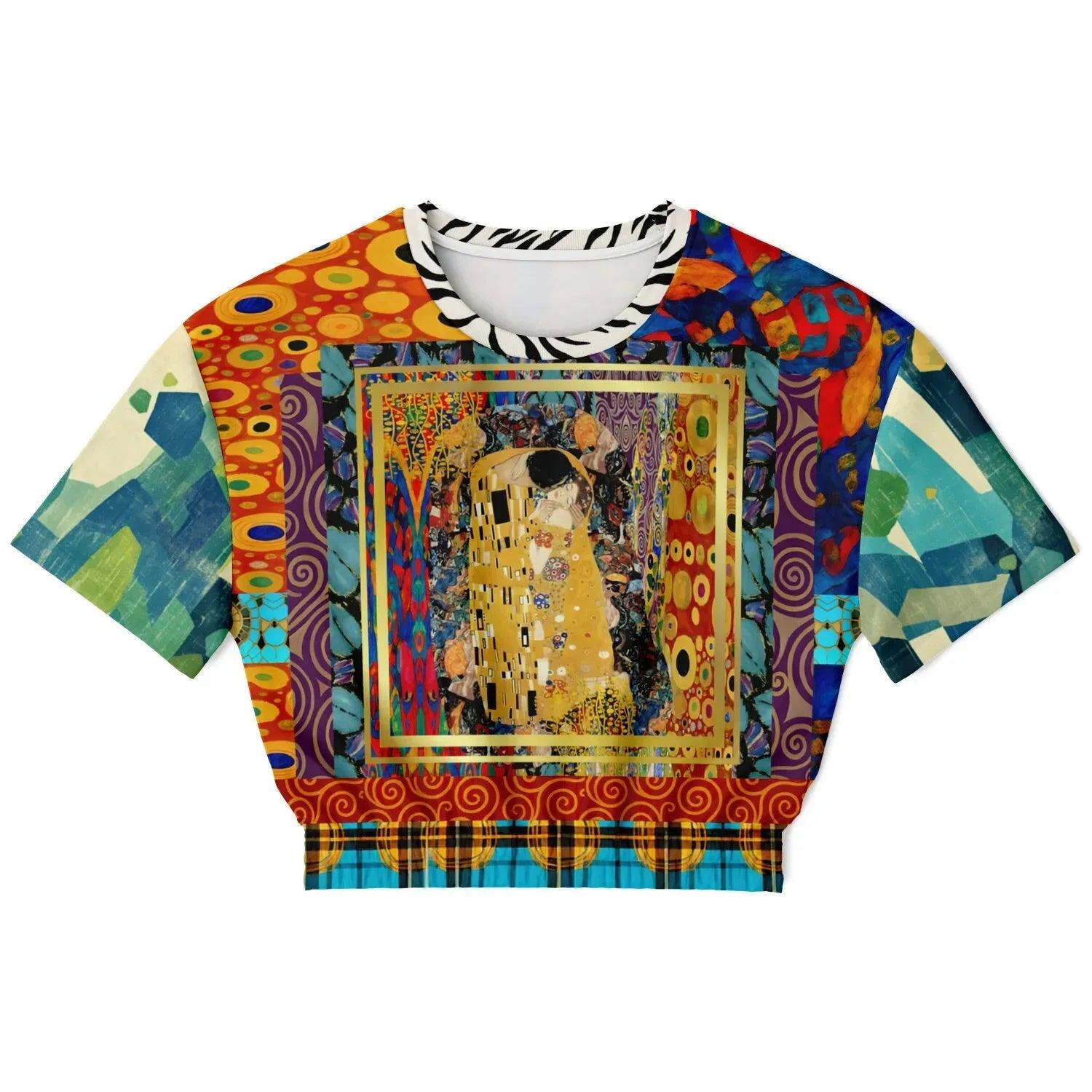 Give Me a Kiss - Klimt - Art Deco Print Eco-Poly Short Sleeve Cropped Pullover