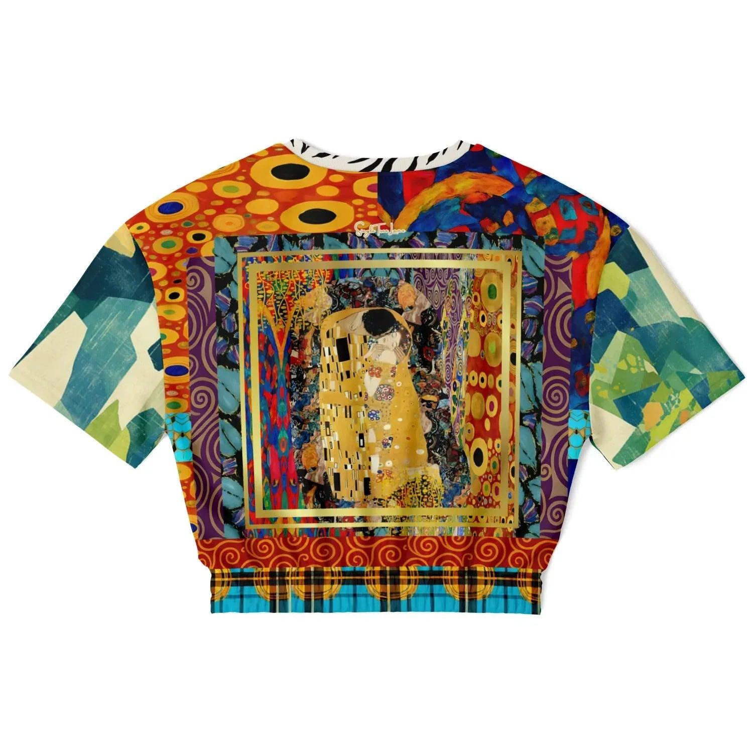 Give Me a Kiss - Klimt - Art Deco Print Eco-Poly Short Sleeve Cropped Pullover