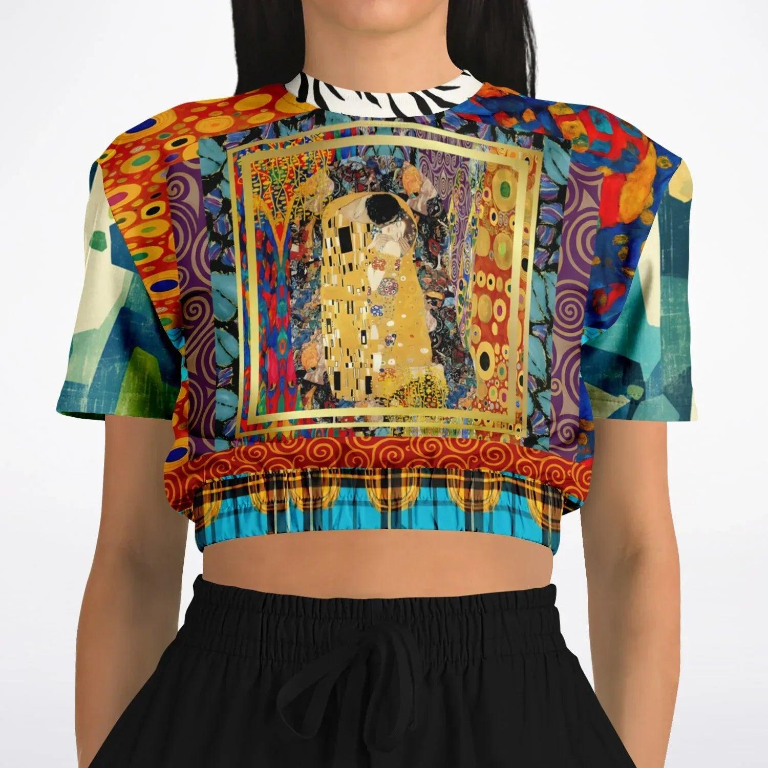 Give Me a Kiss - Klimt - Art Deco Print Eco-Poly Short Sleeve Cropped Pullover
