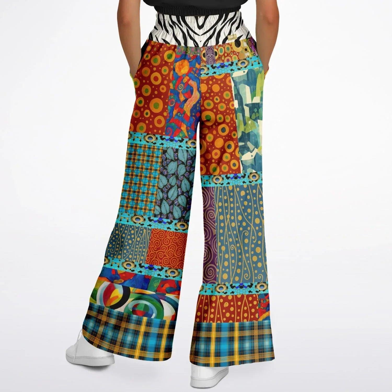 Give Me a Kiss - Klimt - Art Deco Patchwork Print Eco-Poly Wide Leg Pants