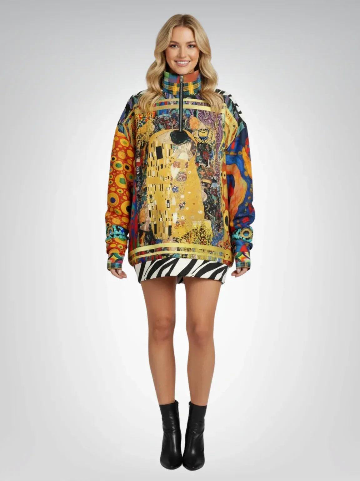 Give Me a Kiss -Klimt - Art Deco Print Heavyweight Oversized Quarter Zip Sweatshirt