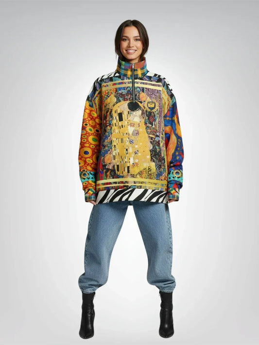 Give Me a Kiss -Klimt - Art Deco Print Heavyweight Oversized Quarter Zip Sweatshirt