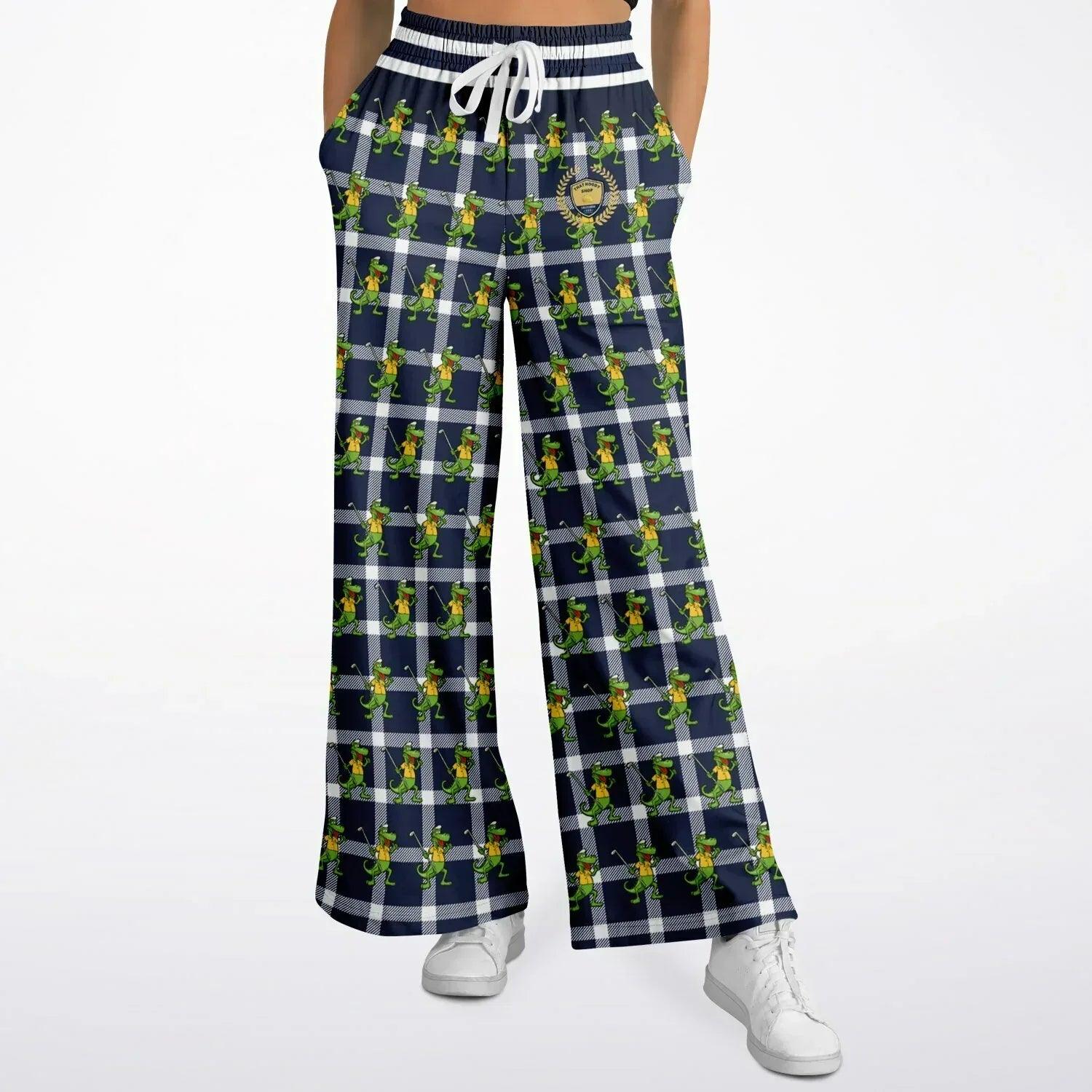 Gator Goes Golfing in Plaid Eco-Poly Wide Leg Pants