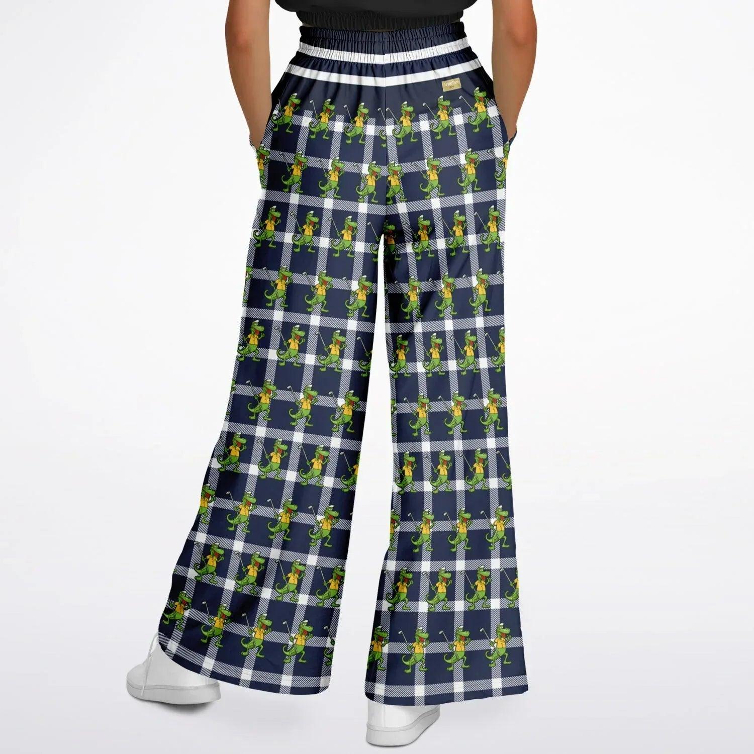 Gator Goes Golfing in Plaid Eco-Poly Wide Leg Pants