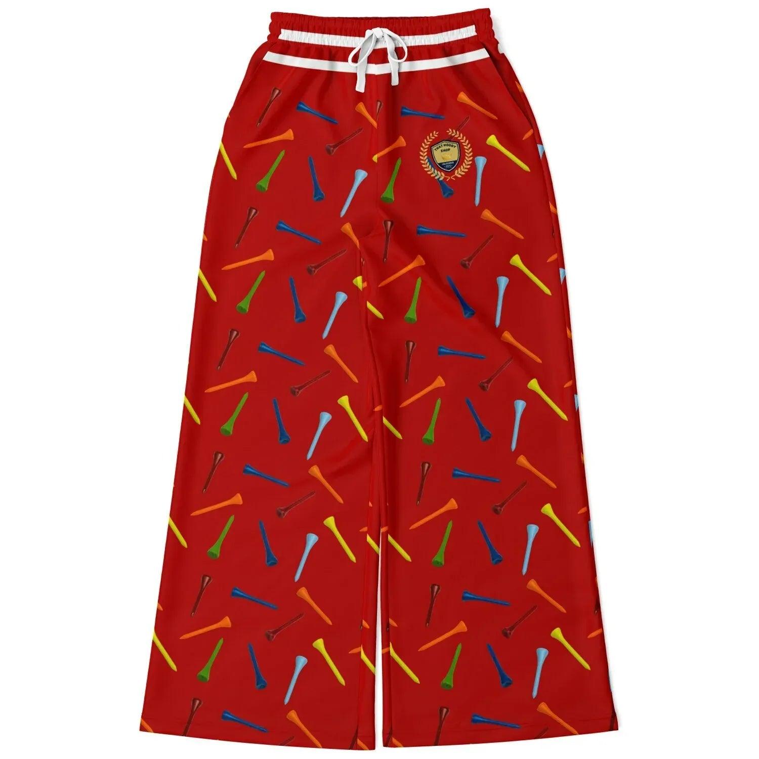 Golf Tee Time in Red Eco-Poly Wide Leg Pants