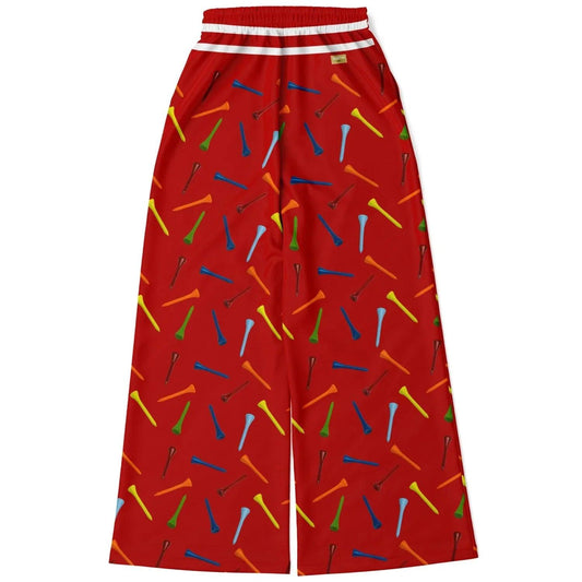 Golf Tee Time in Red Eco-Poly Wide Leg Pants
