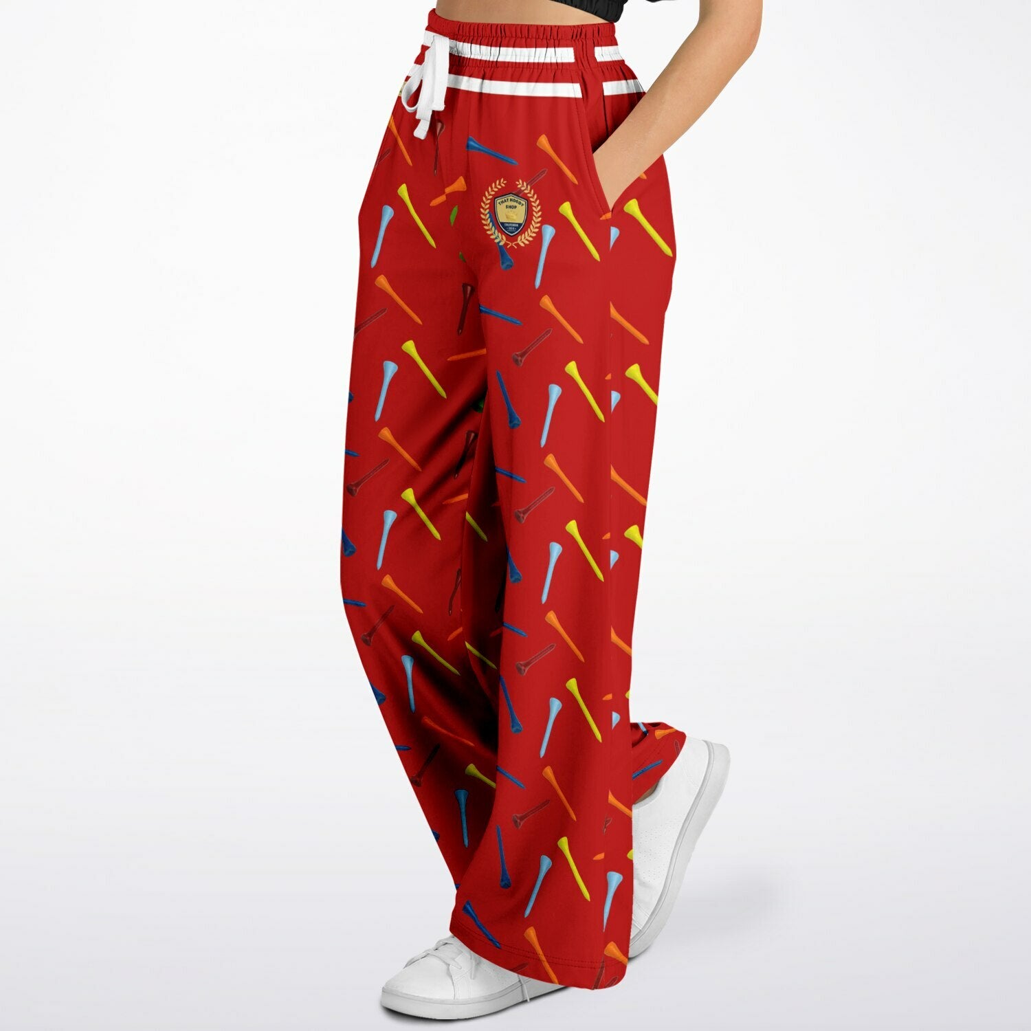 Golf Tee Time in Red Eco-Poly Wide Leg Pants