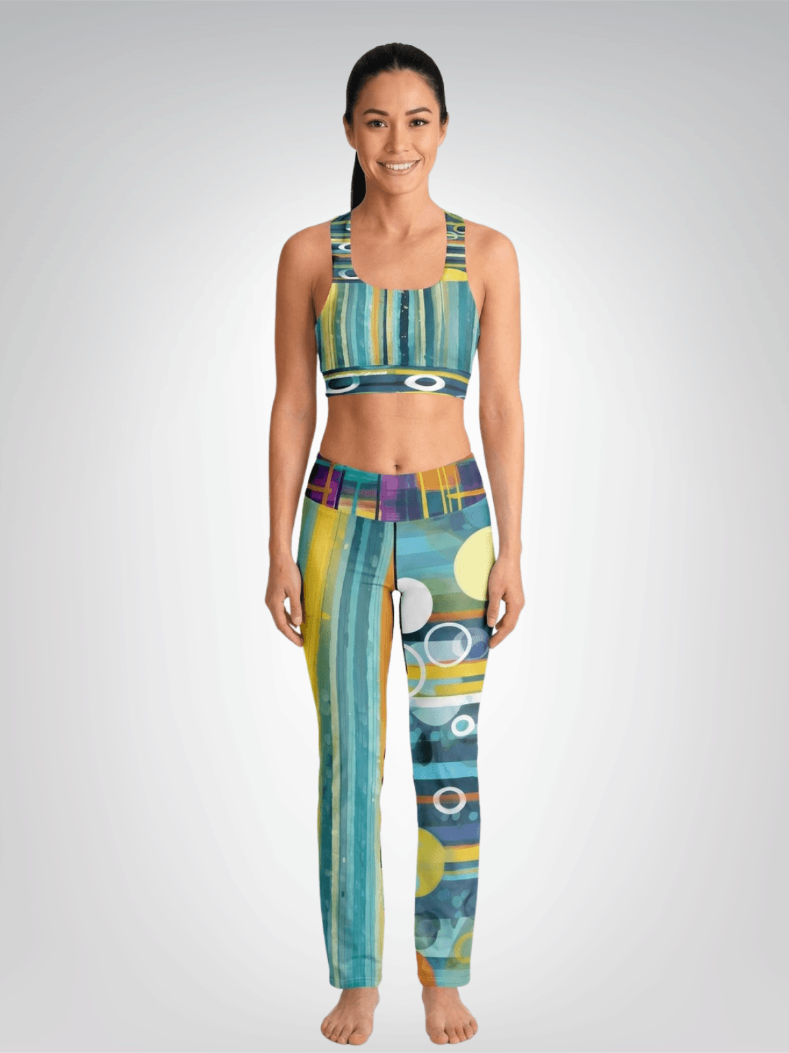 Greek Isles Blue Stripe & Abstract Padded Sports Bra