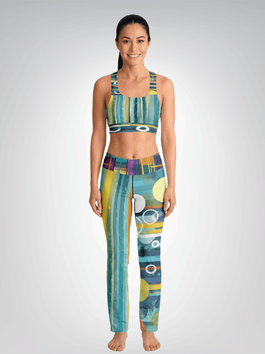 Greek Isles Blue Stripe & Abstract Padded Sports Bra