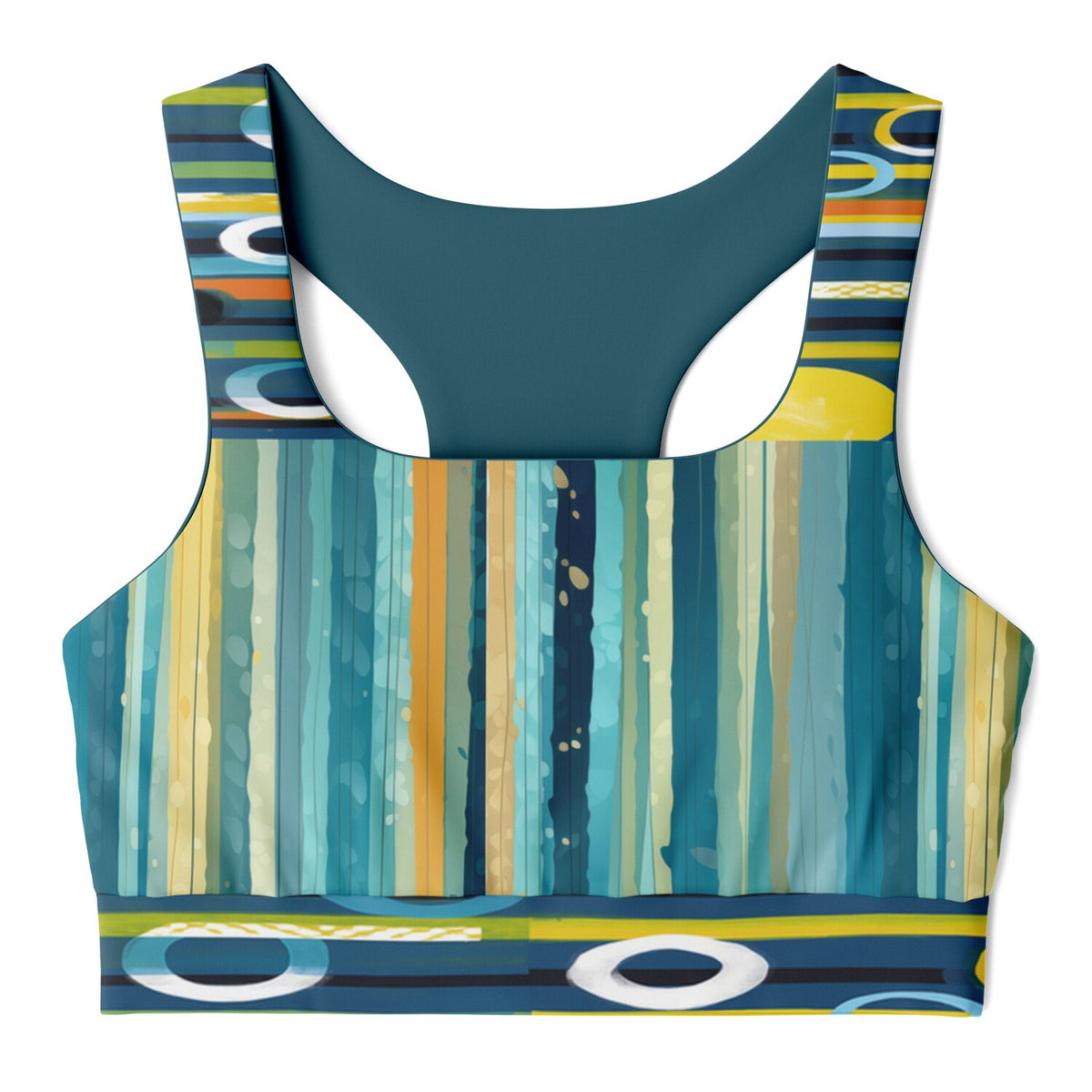 Greek Isles Blue Stripe & Abstract Padded Sports Bra