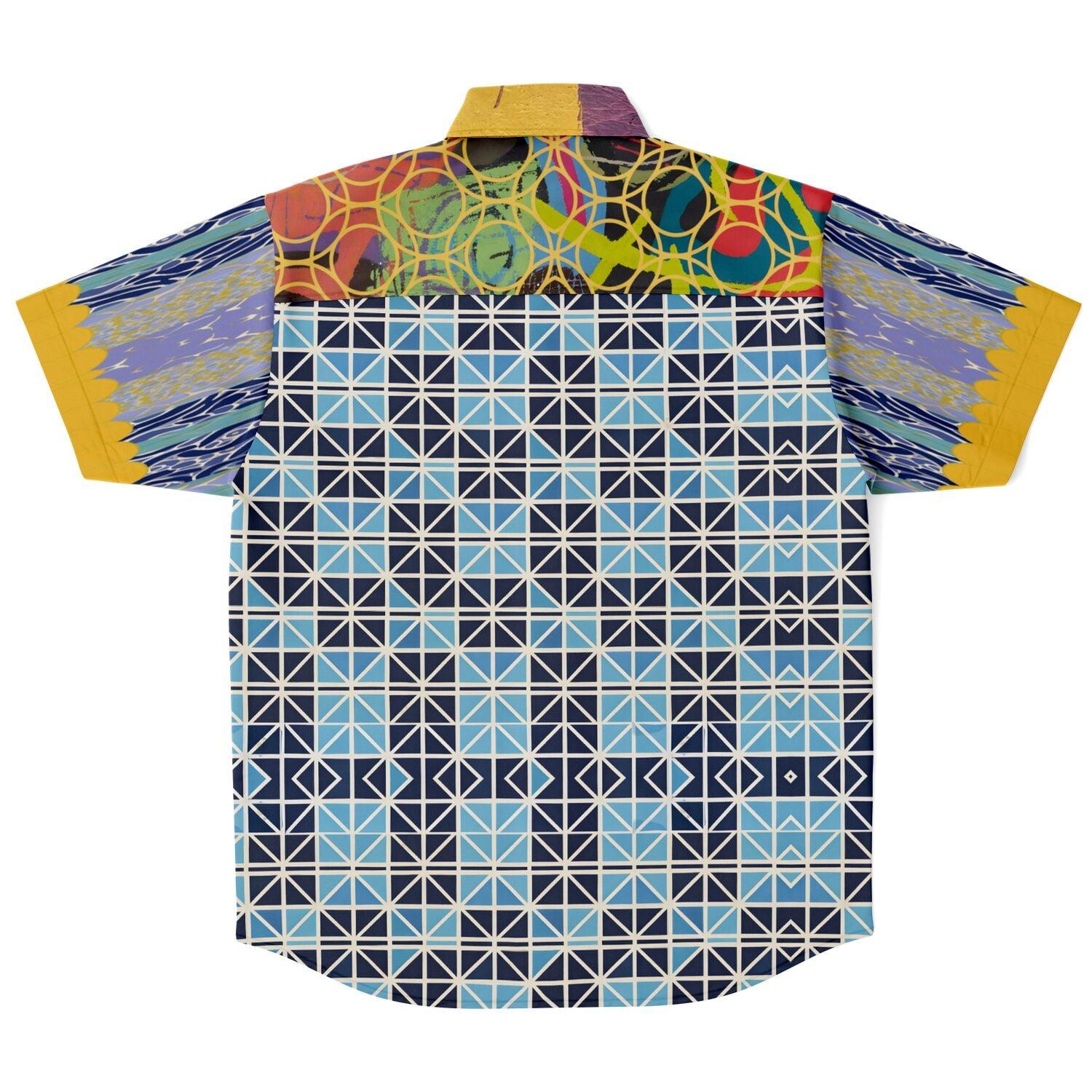 Greek Orthodox Tile in Blue Short Sleeve Button Down Shirt