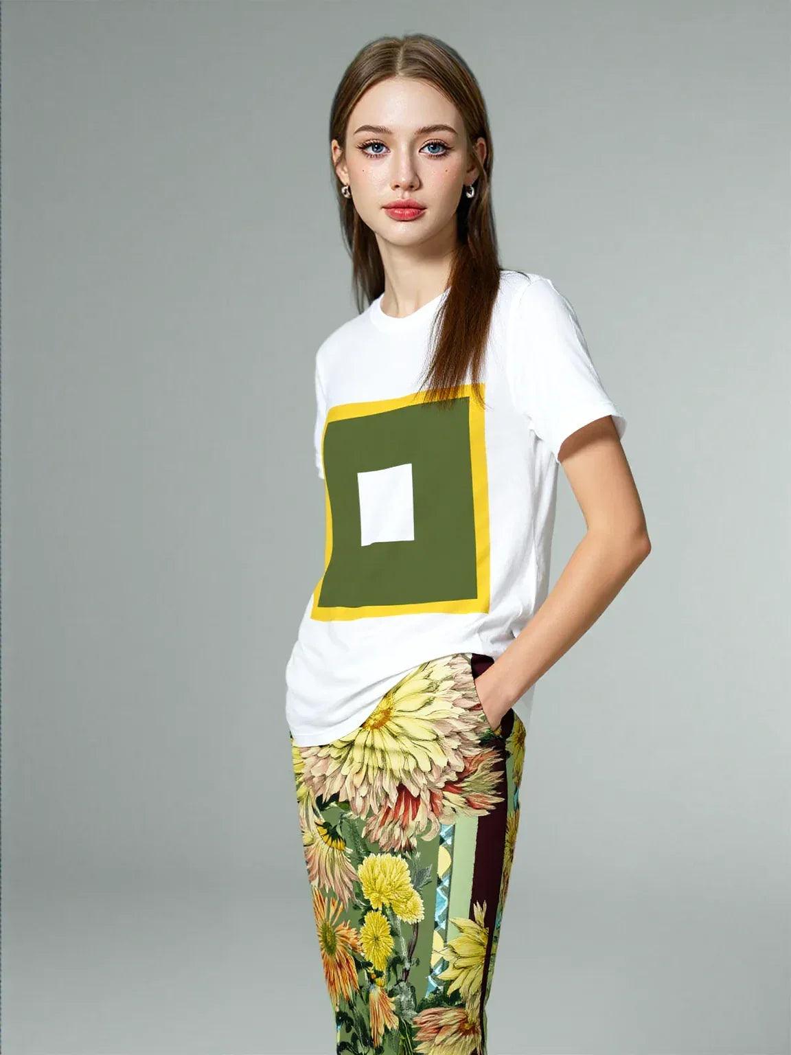 Green Caravan Floral Striped Eco-Poly Long Pocket Skirt